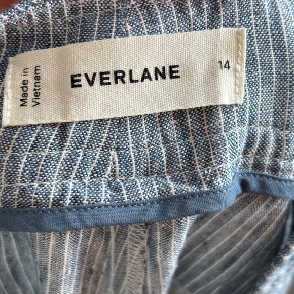 Everlane Linen Way-High Drape Pant 14 Wide Leg Pleated Blue Pinstripe Chambray - Picture 10 of 16